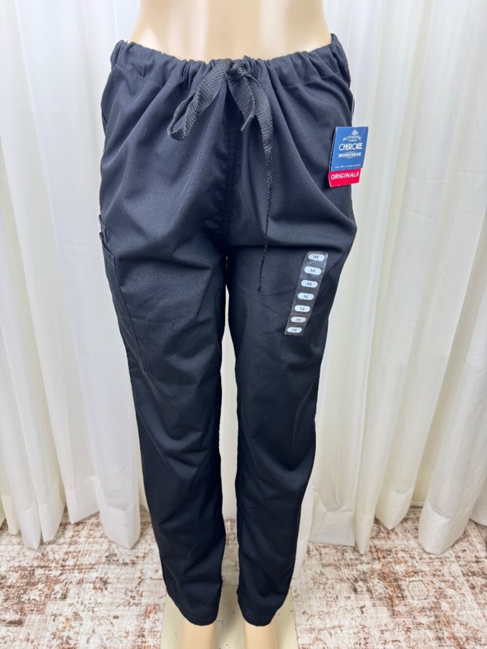 Cherokee Workwear Originals 4100 Scrub Pants Black Unisex Sz MD Drawstring Cargo
